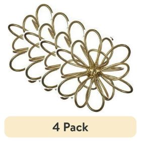 (4 pack) 6in x 6in Contemporary Metal Floral Tabletop Orb, Gold