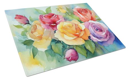NEW Roses in Watercolor Glass Cutting Board Decorative Tempered Glass Kitchen Cutting and Serving Board Large Size Chopping Board